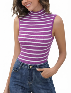 Premium Quality Sleeveless Striped Pattern Tank <b>Top</b> For Women's Casual Fit Breathable Fabric Regular Wear - Product Image 1