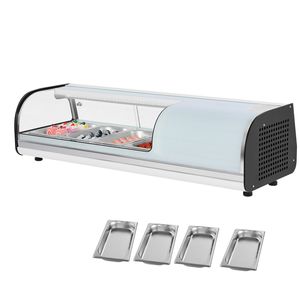 Vetrina Espositiva per Sushi Commerciale da 1,5 Piedi Cubi con 4 Contenitori in Vetro Curvo e Illuminazione LED - Product Image 1