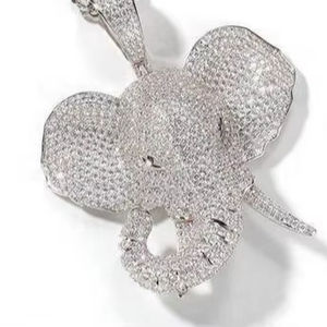 Pendentif éléphant de luxe serti de moissanite VVS, style hip-hop, or blanc, effet diamant, pièce maîtresse - Product Image 2