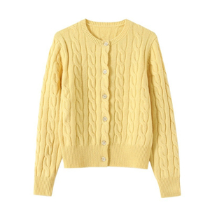 Women Cable Knit Cardigan Long Sleeve Crew Neck Button Front Solid Color Casual Autumn <b>Sweater</b> 100% Acrylic - Product Image 3