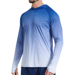 Custom High Quality Men's Gradient Blue Long Sleeve Hooded Fishing Shirt UPF 50 Anti-UV Quick Dry Polyester <b>Top</b> - Product Image 3