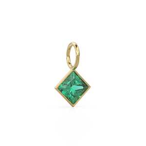Pendentif Breloque en Or Jaune Massif 14 carats avec Émeraude Zambienne 5mm, Monture pour Bijoux / Pierre de Naissance de Mai / Pierre Précieuse Verte Taille Princesse - Product Image 3