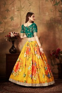 Conjunto de Lehenga con Estampado Floral Amarillo, Dupatta de Organza, Lentejuelas Bordadas, Traje de Novia para Mujer - Product Image 5
