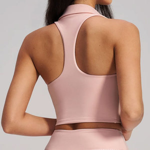 <b>Ladies</b> Cross Back Custom Sleeveless Ribbed Bottom <b>Polo</b> Collar Gym Wear Workout Casual Crop T-Shirt Yoga Wear Plain <b>Top</b> - Product Image 5