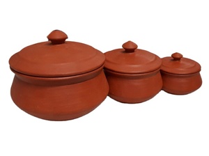 Eco-Friendly Healthy Non-Stick Rust-Proof Stocked New Design Country Style Terracotta Clay Handi Set (Set 3 Lids) Gas Cooker - Product Image 3