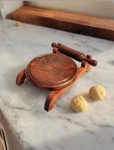 Wooden Rolling Pin and Pastry Board <b>Set</b> Brown Handcrafted Chakla Belan Combo with Stand Dishwasher Safe for <b>Baking</b> - Product Image 1