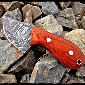 Cuchillo de Caza/Utilitario/de Bolsillo Multifuncional Mini OEM de Acero de Damasco con Mango de Madera y Acabado Estampado, Herramienta para Exteriores - Product Image 1