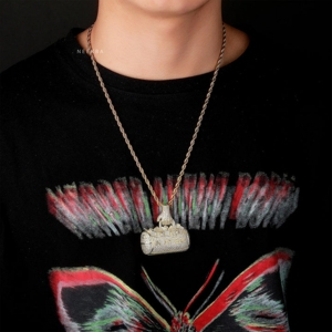 จี้รูปถุงเงินประดับมอสซาไนต์ - จี้เงินแท้ 925 ประดับมอสซาไนต์, จี้ฮิปฮอปสีเงิน, จี้มอสซาไนต์งานฝีมือ - Product Image 3