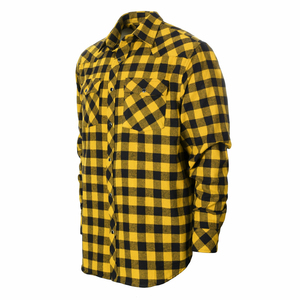 Chemise en flanelle à carreaux jaune et noir pour homme, boutonnée, classique, décontractée, élégante, avec deux poches - Product Image 3