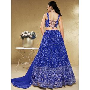 Lehenga Choli semi-cousu en georgette bleu à paillettes fantaisie, vêtements Zeel - Product Image 3