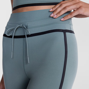 Pantalones acampanados de cintura alta para mujer, pantalones deportivos con cordón y rayas laterales, color gris azulado - Product Image 6