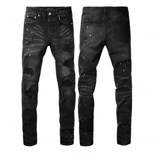 Men's Stylish Distressed Pencil Pants Jeans Premium Denim Stonewashed Woven Autumn <b>Winter</b> Embroidery Button - Product Image 1