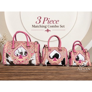 Ensemble de 3 sacs de voyage assortis en cuir de vachette fleuri rose, style Speedy, prix d'usine en gros, pour femmes - Product Image 1