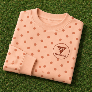 เสื้อสเวตเชิ้ตคอกลมสีพีชสำหรับผู้หญิง ลายจุดสีสนิมทั่วตัว แขนยาว สกรีนโลโก้ตามสั่ง - Product Image 5