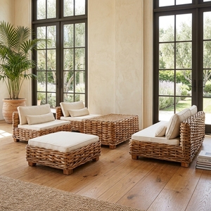New Modern Minimalist Chunky Woven Rattan Sofa Set Wood Eco-Friendly Outdoor Patio Living Room Furniture Cushioned Lounge Suites - Product Image 3