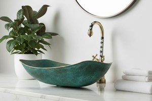 Hammered Copper Boat Sink Teal Verdigris Vessel Basin Oval <b>Vanity</b> Washbasin Handmade <b>Rustic</b> Luxury Copper <b>Bathroom</b> Sink - Product Image 5