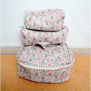 Ensemble de 3 trousses de toilette matelassées faites à la main en 100 % coton avec fermeture éclair, imperméables, réutilisables et écologiques, petites pochettes de maquillage - Product Image 3