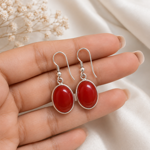 Natural Red Onyx Oval Charm Earrings 925 <b>Sterling</b> <b>Silver</b> Bezel Set Gemstone Ear <b>Wire</b> Handmade Engagement Jewelry for Women - Product Image 2