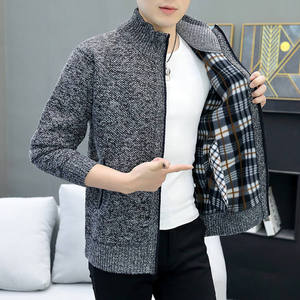 Autumn and Winter Men's Cotton/Bamboo Fiber Sweater Long Sleeve <b>Cardigan</b> Zipper <b>Coat</b> with Raised Rubber Print - Product Image 2