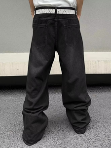 Jeans de mezclilla de corte recto al por mayor para hombre, estilo clásico urbano, con dobladillo sin rematar, vintage, de pierna recta y holgados - Product Image 5