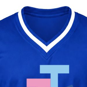Maillot de sport bleu roi JJ brodé à col en V, manches courtes, rayures blanches, léger, pour équipe sportive - Product Image 2