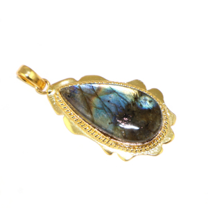 Pendentif en laiton plaqué or 22 carats avec pierre précieuse naturelle labradorite en forme de poire, style féminin, bijoux tendance pour filles, vente en gros - Product Image 3