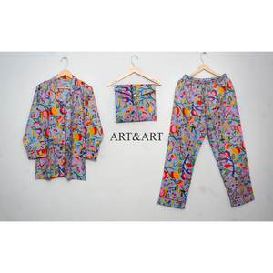 Ensemble de pyjama en coton à col imprimé floral assorti, pyjama long en coton pour femmes, pyjama en coton à boutons sur le devant - Product Image 6