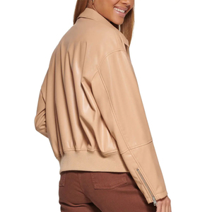 Veste en cuir de mouton véritable pour femme, manteau d'hiver chaud, fermeture éclair sur le devant, col montant, doublure douce, vêtements d'extérieur décontractés à la mode, manches longues - Product Image 4