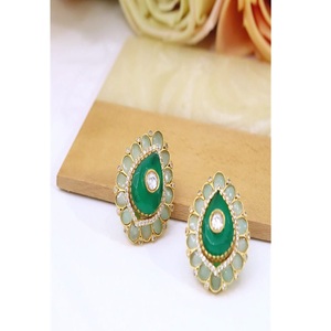 Pendientes Kundan de Moissanita Chapados en Oro de Latón Glamorosos de Primera Calidad para Mujeres y Niñas, Ideales para Bodas y Fiestas - Product Image 1