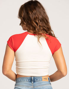 Index Apparel Women's White <b>Red</b> Raglan Sleeve Crew Neck Printed Casual T-Shirt Spring Summer Wear - Product Image 6