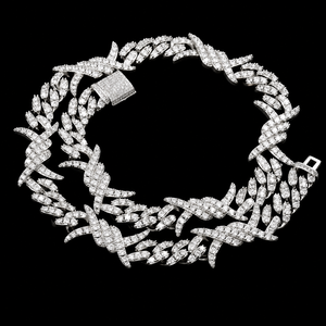 New Trendy Full Iced Barbed Wire Cuban Link Moissanite Diamond Chain Hip Hop Man's <b>Statement</b> Luxury Man's Party Jewelry <b>Necklace</b> - Product Image 6
