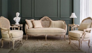 Royal Luxury Solid Teak Wood Sofa Set Classical 5 Seater Carved Rattan Couch Beige Coffee Side Table Living Room Villa Furniture - Product Image 4