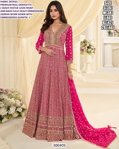 Anarkali élégant en georgette brodée Bandhani, longueur ras du sol, pour mariage et Diwali - Product Image 4