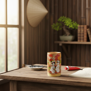 Taza Cilíndrica de Bambú Natural – Diseño Campestre Único Pintado a Mano - Product Image 3