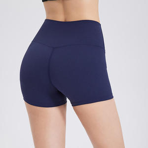 INDEX APPAREL High Waist Solid Color Sporty Knitted Yoga <b>Shorts</b> <b>Women</b> Spandex Nylon Breathable Elastic Waist <b>Compression</b> Pants - Product Image 2