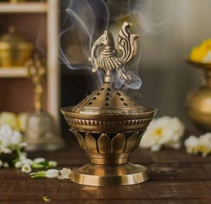 Brûleur d'encens en laiton doré avec couvercle et poignée, diffuseur d'aromathérapie pour la décoration de la maison - Product Image 3