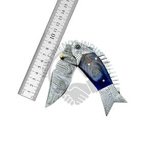 Cuchillo plegable Damasco de nueva edición con funda de cuero, cuchillo de bolsillo para pescar hecho a mano con acero Damasco y mango de resina. - Product Image 1