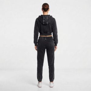 Stylish Winter Women's Hooded Solid Fleece 2-Piece Long <b>Short</b> Sleeve Sweating Tracksuits <b>Set</b> Knee-length 100% Cotton 320g - Product Image 2