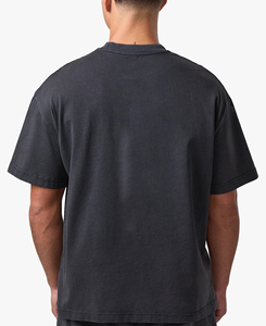 Camiseta de Algodón de Primera Calidad para Hombre, Corte Ajustado, Color Sólido, Manga Corta, Cuello Alto, Estilo Casual, Tejido de Punto Jersey, Transpirable, 220g - Product Image 5