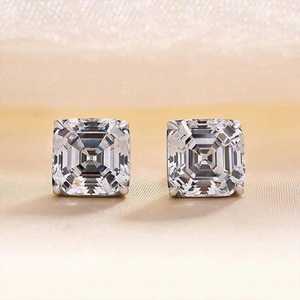 2CT Asscher Cut Diamond Signet Stud <b>Earrings</b> Moissanite 925 Silver For Women's Proposal Gift Jewelry for Wedding Engagement - Product Image 3