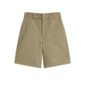 <b>Mens</b> Khaki <b>Tailored</b> Bermuda <b>Shorts</b> Mid Waist Structured Design with Integrated Belt Closure Premium Casual Wear for Summer - Product Image 1