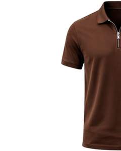 Polo en coton marron foncé pour homme avec col demi-zip, coupe ajustée, manches courtes, tenue décontractée d'été, fabricant OEM, approvisionnement en gros - Product Image 4