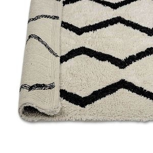 Modern Chevron Pattern Area <b>Rug</b> Rectangle White <b>Black</b> High Pile Tufted Non Slip Rubber Backing Bedroom Use Scandinavian Style - Product Image 5