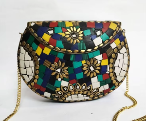 Sac Bohème Indien de Luxe Fait Main XL, Sac Bandoulière Métallique, Design Bonbon, Fermeture à Rabat Magnétique, Classique Bohème, Voyage - Product Image 6