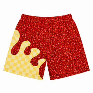 Custom Heat-Transfer Printed Basketball <b>Shorts</b> <b>Men</b> Red <b>Yellow</b> Solid Casual 100% Polyester Elastic Waist Quick Dry Breathable - Product Image 2