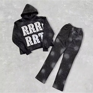 Sun Faded Tracksuit Vintage Custom Rhinestone All Over Printing Pullover Hoodie Men's Sweatshirt & Joggers Tracksuit <b>Set</b> - Product Image 1