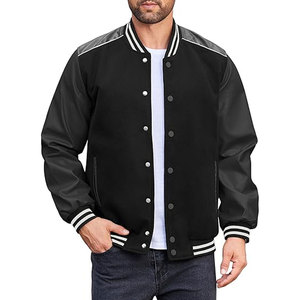 Chaqueta Bomber Estilo Universitario Clásica con Botones para Hombre, Chaqueta Varsity Casual con Mangas de Cuero - Product Image 1