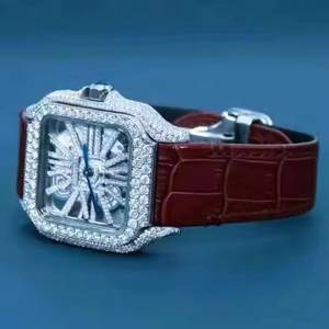 Reloj Analógico de Lujo para Hombre con Movimiento Mecánico, Correa de Acero Inoxidable, Cristal de Zafiro, Esfera Cuadrada de 40 mm, Incrustaciones de Diamantes de Imitación - Product Image 3