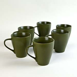 Fern <b>Green</b> 200ml Bone China Ceramic Cups Set of 6 <b>Microwave</b> Safe Flowered Pattern Includes Tray Accessory - Product Image 4