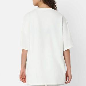 T-shirt ample à col rond pour femme, imprimé géométrique, manches courtes, coupe ample, 100% coton jersey respirant, style printemps-été - Product Image 2
